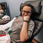 Brooklyn looking nervous in an IV chair